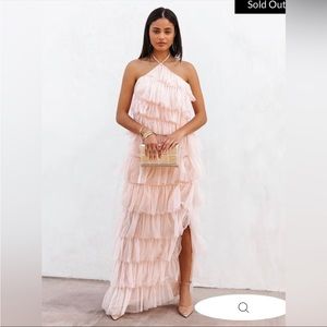 Pandora tulle tiered halter maxi dress in blush